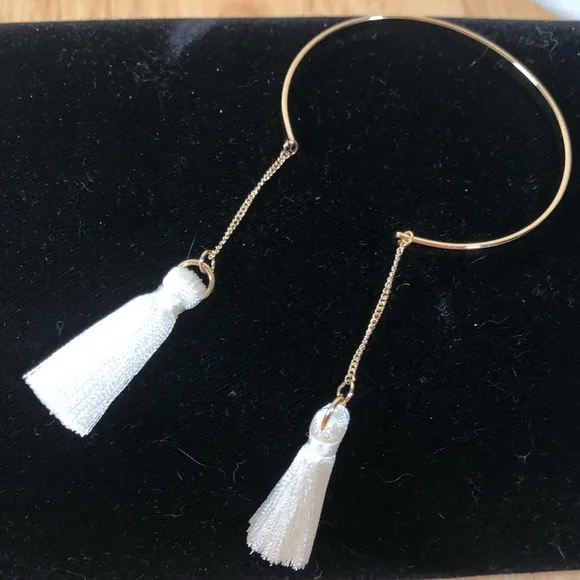 Shiraleah Anthropologie Bracelet Bangle Open Fringe Tallulah White Tassels - Picture 4 of 6